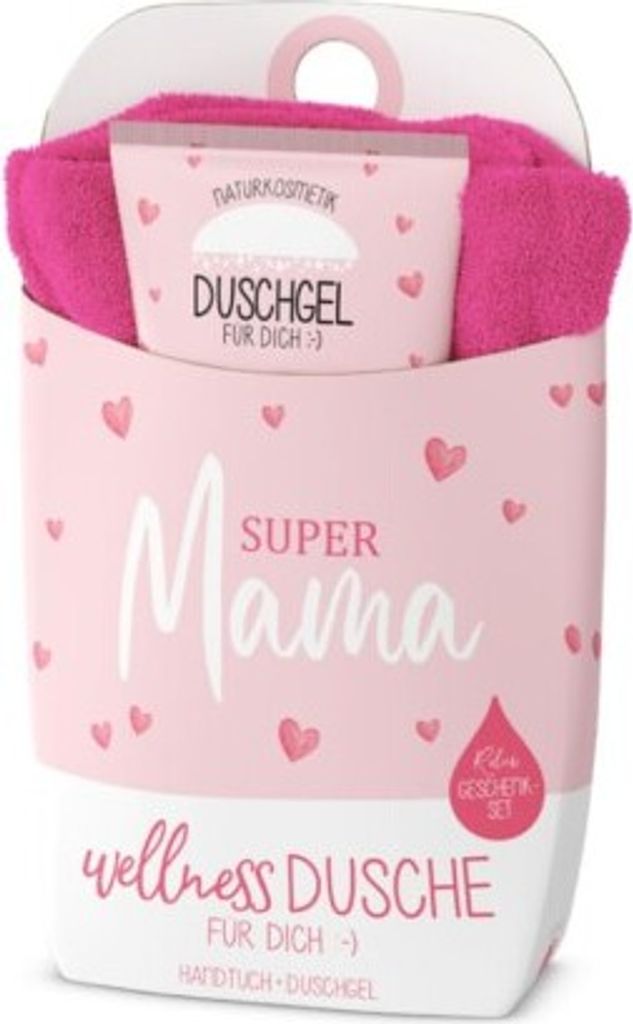 la Vida Wellness-Dusche Geschenkset Duschgel+Baumwoll-Handtuch für Mama + Papa (Super Mama)