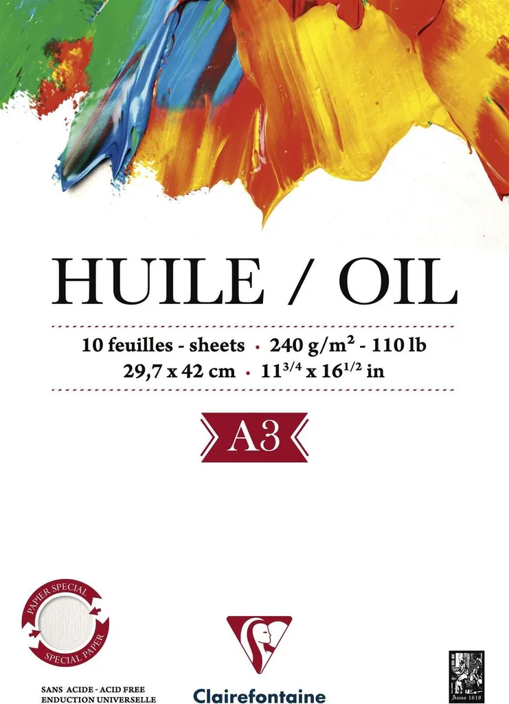 Clairefontaine oil colouring pad A3 240g head gel. 10 fogli