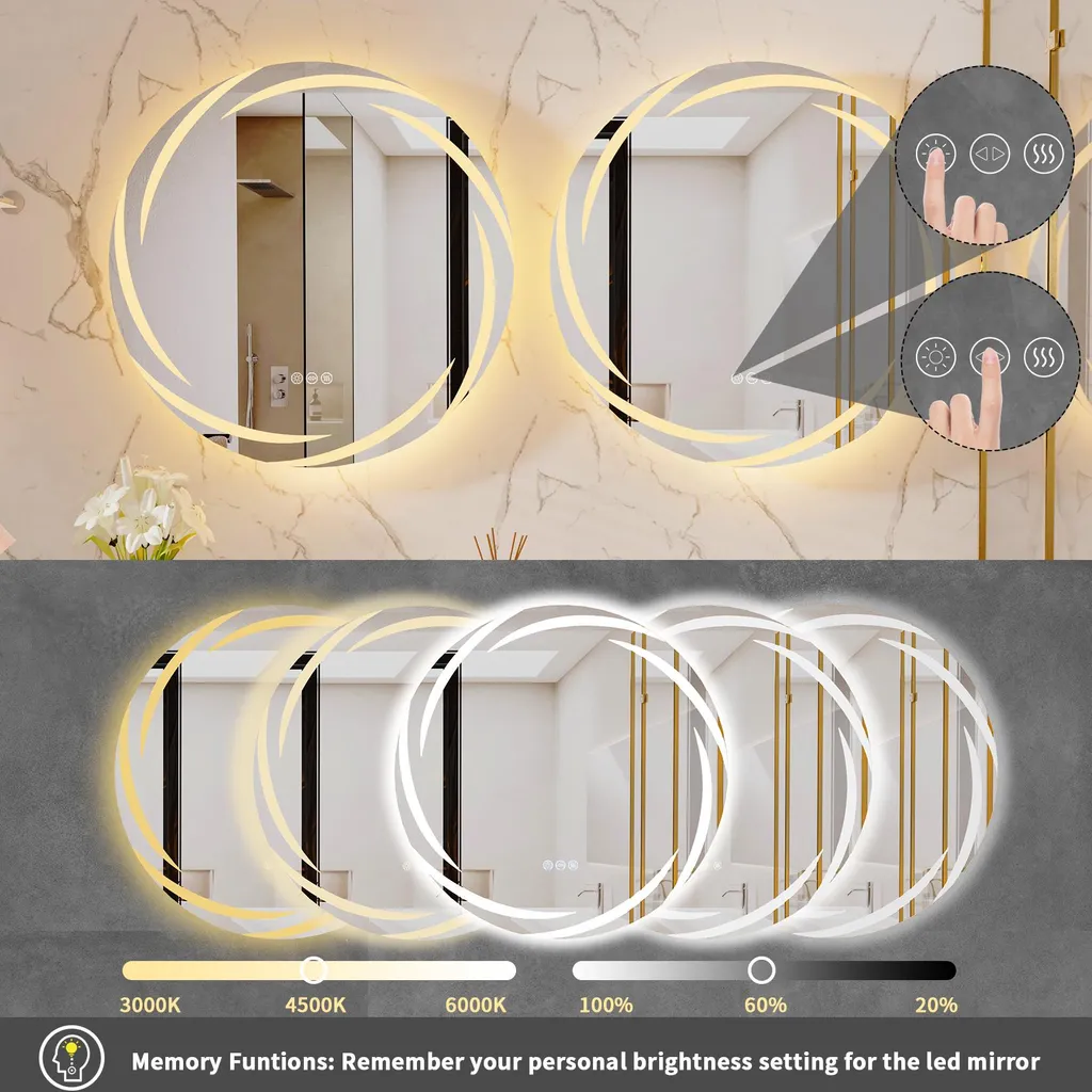 Miroir de salle de bain LED Vrygle rond 60 cm avec rétroéclairage design - 13