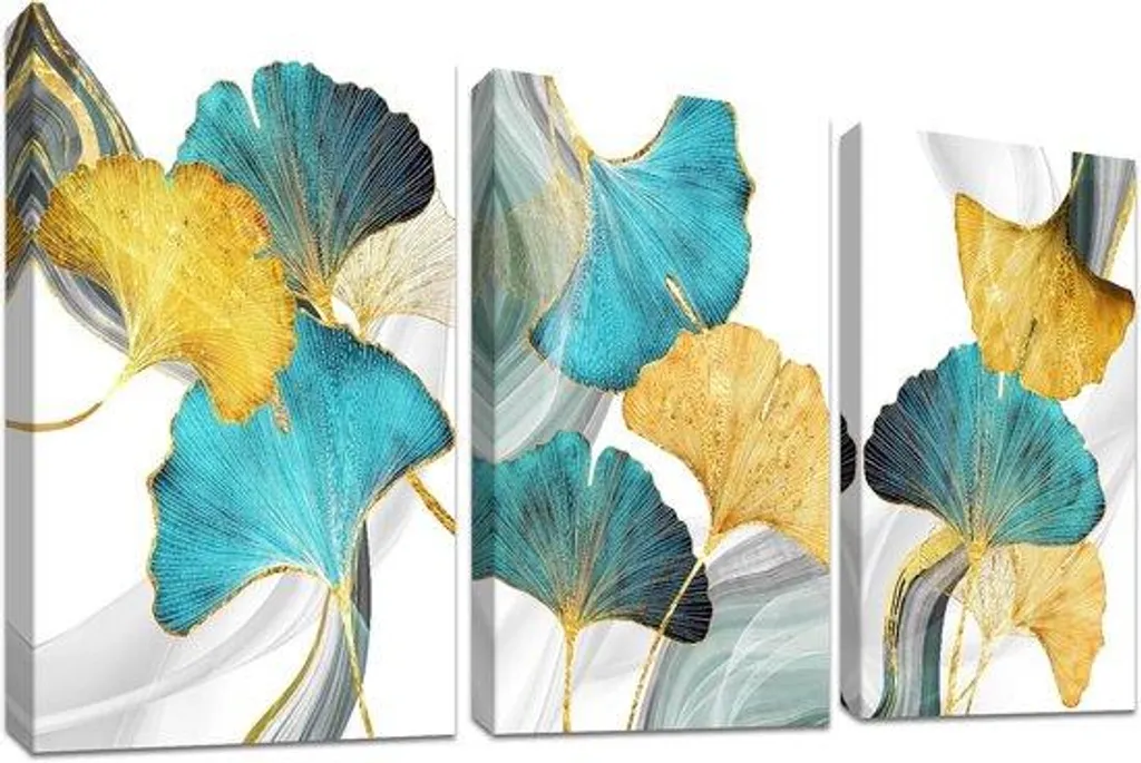 Décoration de salon Gingko doré 150x70 cm - Tableau mural bois XXL