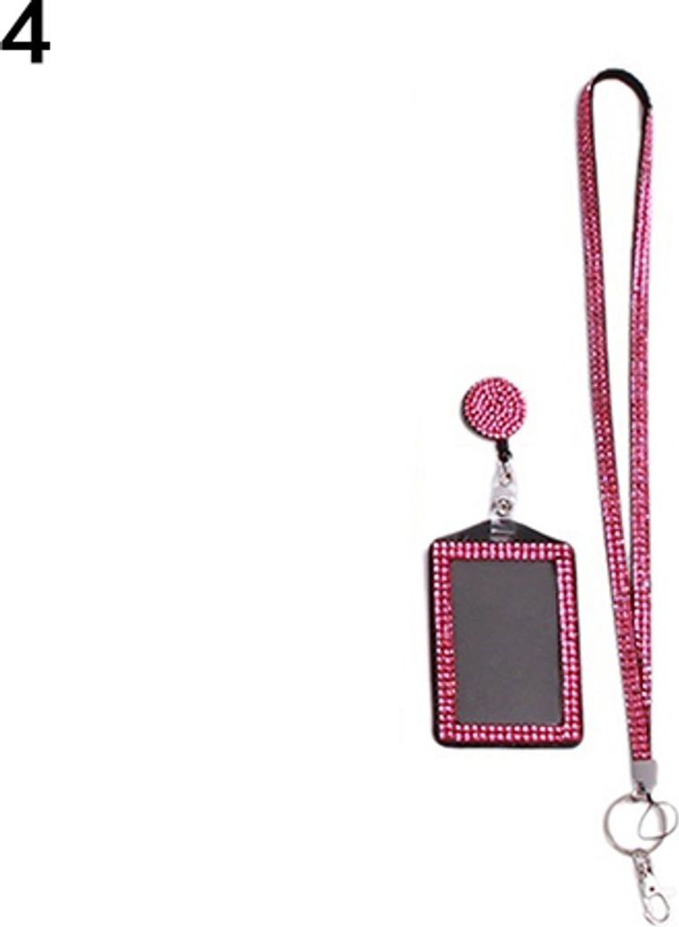 Strass Neck Bling Lanyard Einziehbare ID Badge Reel Handy Schlüsselhalter Schwarz