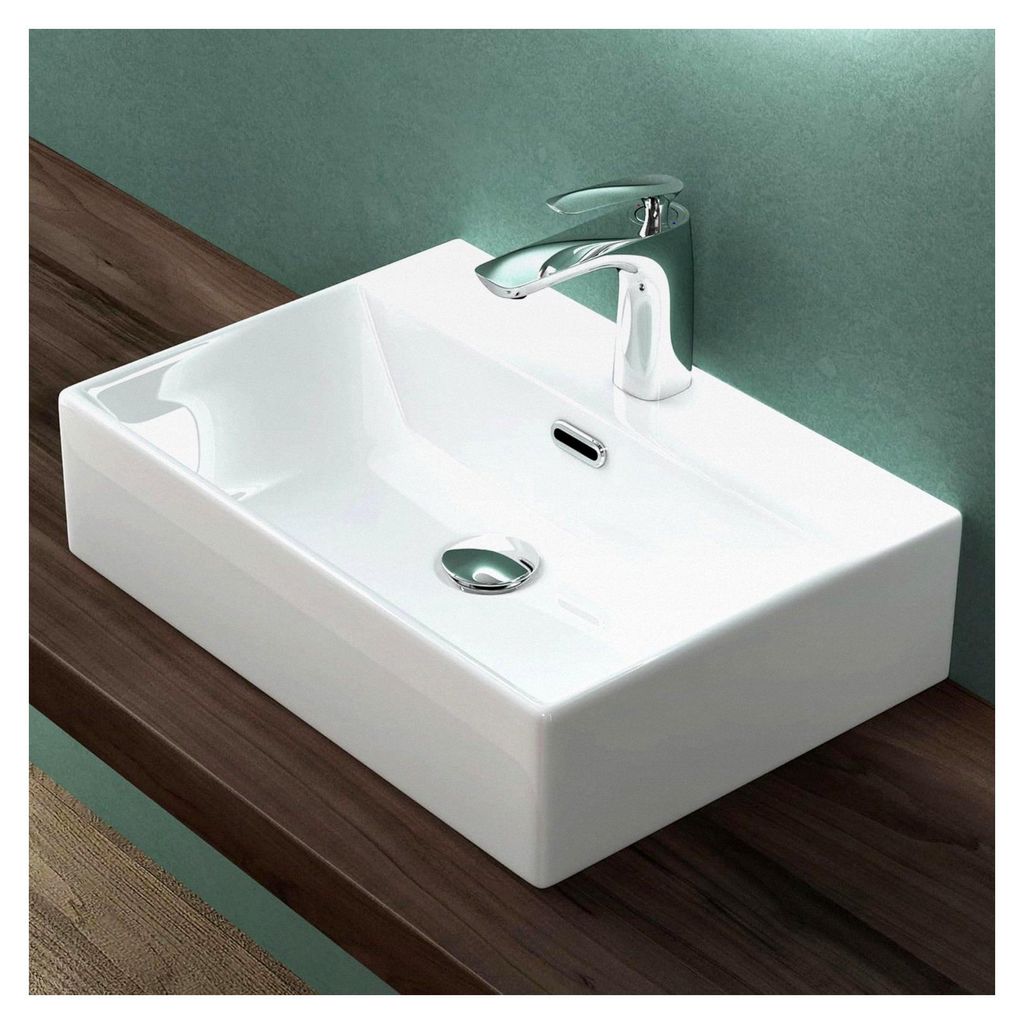 Keramik Waschbecken Aufsatzwaschbecken Hängewaschbecken Waschtisch mit Nano-Beschichtung BTH: 51x36x13cm Weiß