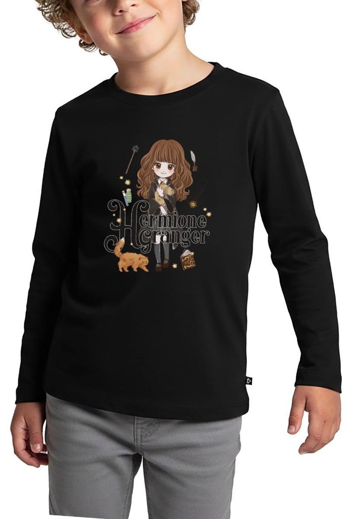 Spreadshirt Harry Potter Hermine Granger Chibi Kinder Premium Langarmshirt, 98/104 (2 Jahre), Schwarz