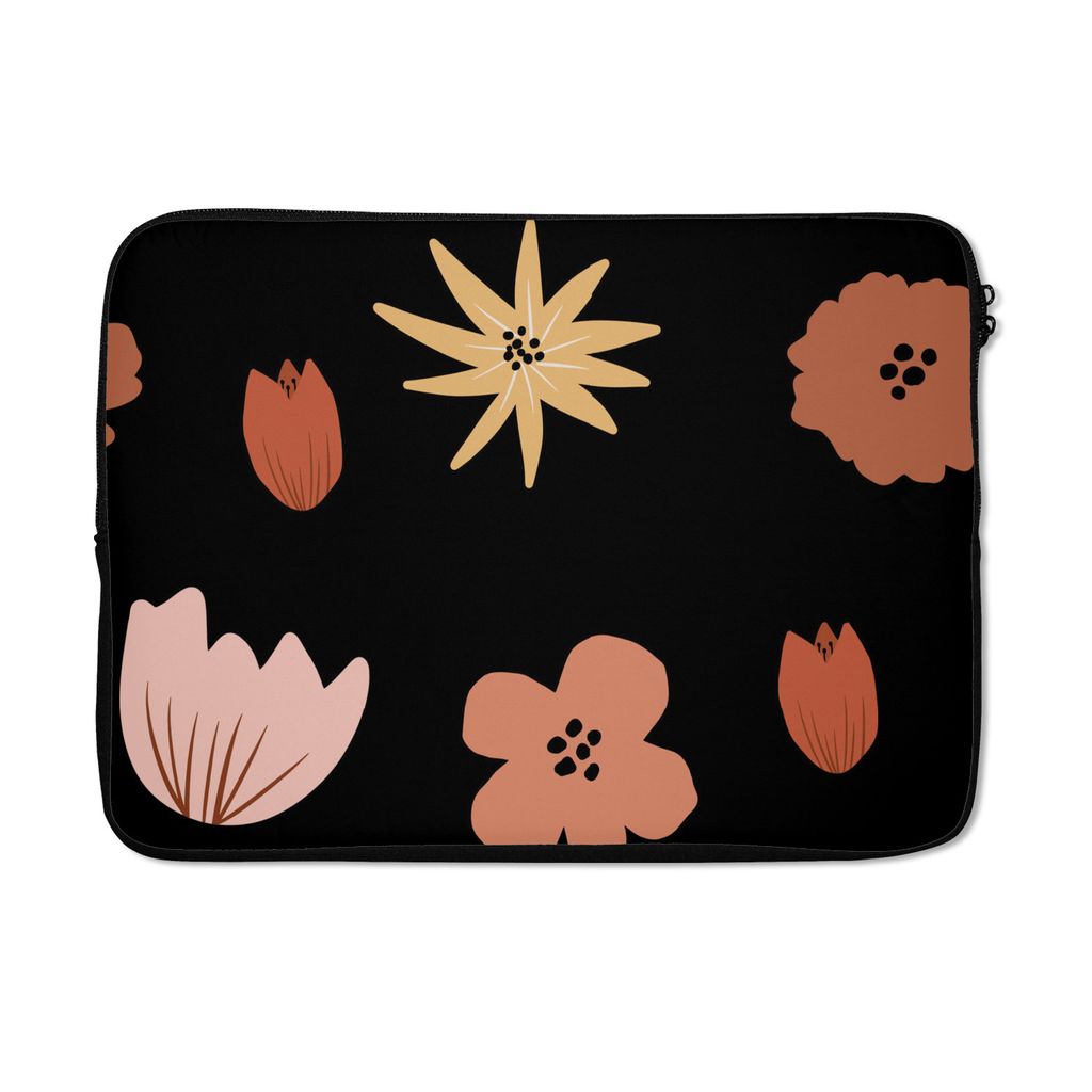 MuchoWow Laptop Hülle 14 ZollBlumen - Schwarz - Muster Laptoptasche - Laptoptasche - Stoßsicher - Schutzhaube