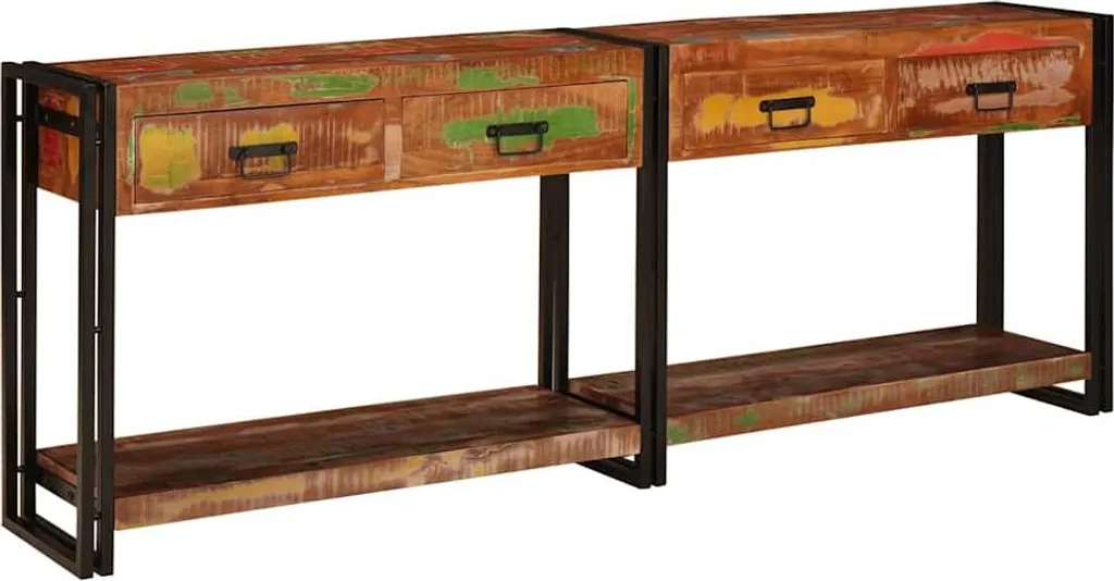 Console en vieux bois avec étagère : lot de 2 tables d'appoint vidaXL