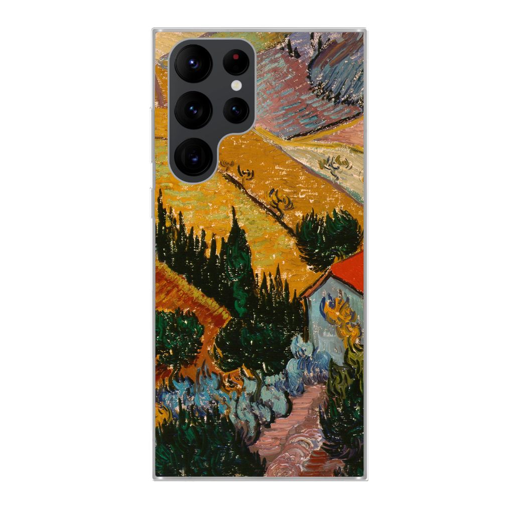 MuchoWow Handyhülle Schutzhülle Hülle für Samsung Galaxy S22 Ultra Landschaft mit einem Haus und einem Ackerbauern - Vincent van Gogh Silikon...
