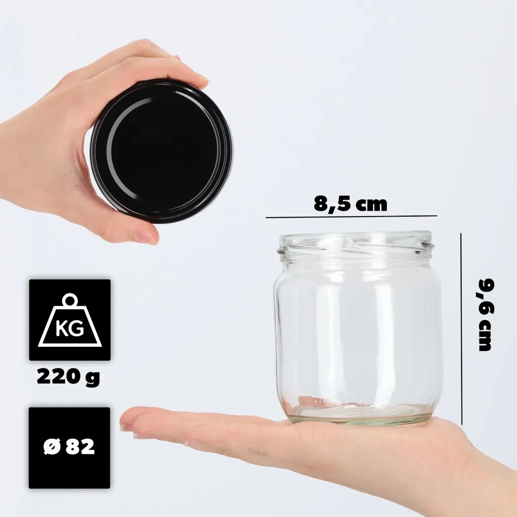 KADAX Barattoli per Conserve Salla 425ml con Coperchio Nero 48 Pezzi - 2