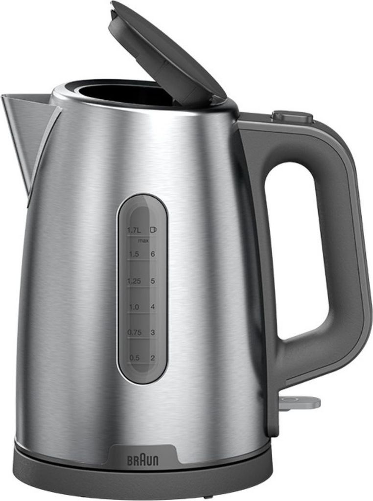 Braun WK 1500 GY, 1,7 l, 2200 W, Grau, Edelstahl, Edelstahl, Wasserstandsanzeige, Drahtlos