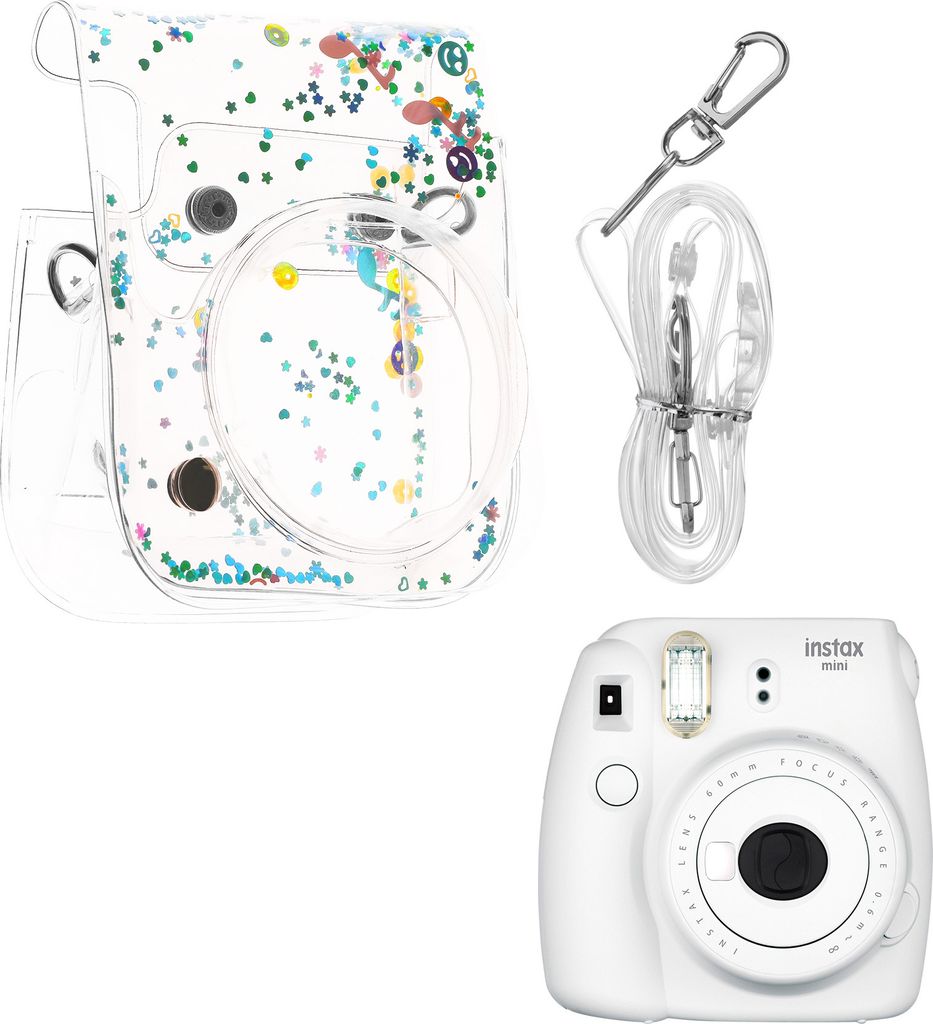 kwmobile Kamera Tasche kompatibel mit Instax Mini 11 / Mini 40 / Mini 8 / 9 - Hülle aus Kunststoff mit Band zum Umhängen - Funkelnd