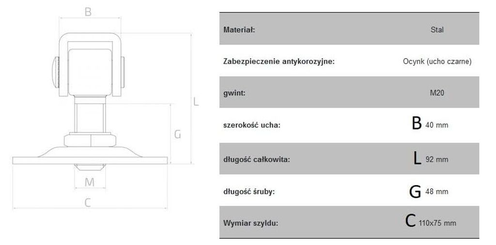LogistSystem Torangel Regulierbar Verzinkt M20 - Platte 110x75mm 1 Stück - 61.062.01