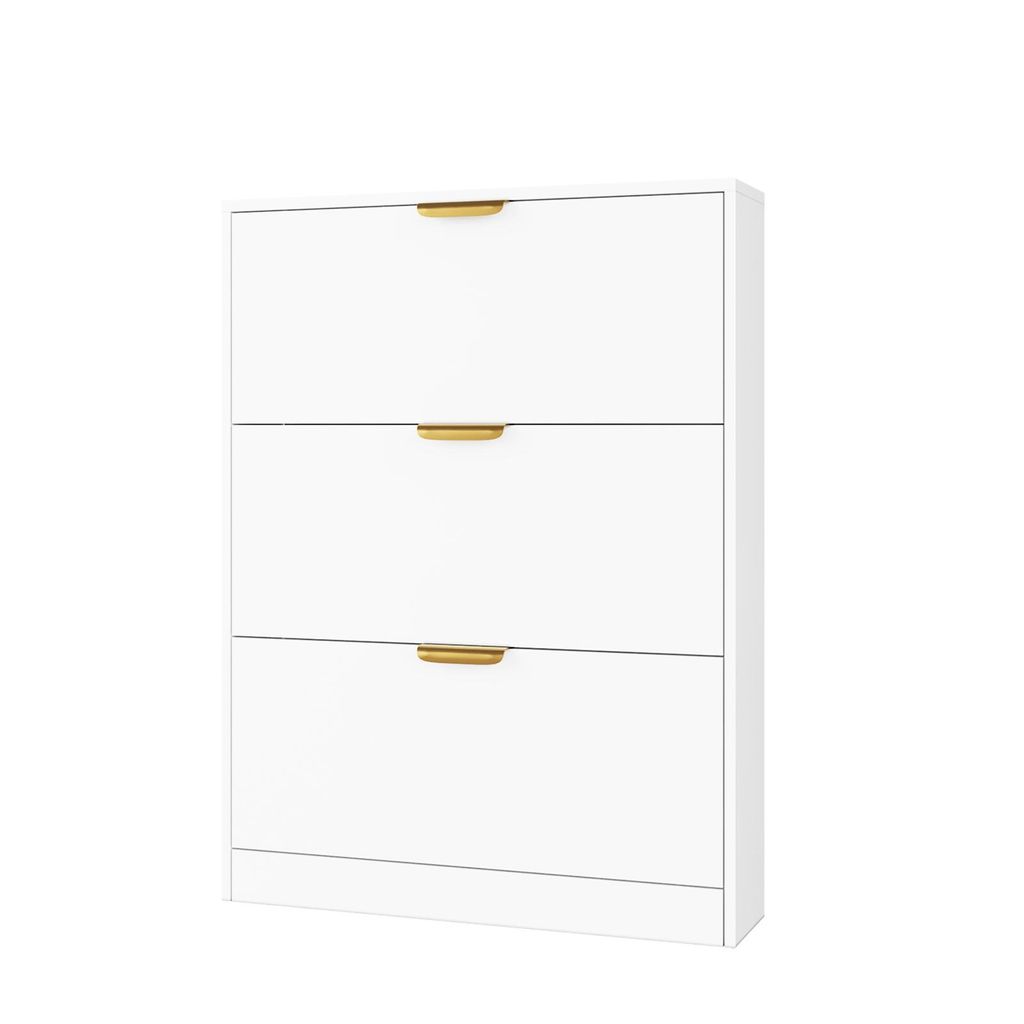VOWNER Schuhschrank Weiss, 80 x 17 x 108 cm, 3 Klappen, Produktbild 