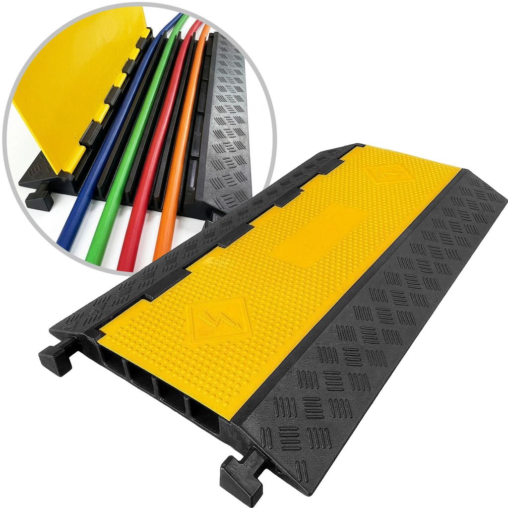 Floordirekt Kabelbrücke 4 Kanal Vulcan, Kabelschutzbrücke bis 20t, Kabelrampe Überfahrrampe, Kabelkanal Boden, rutschfest & wetterfest - 90x50x5...