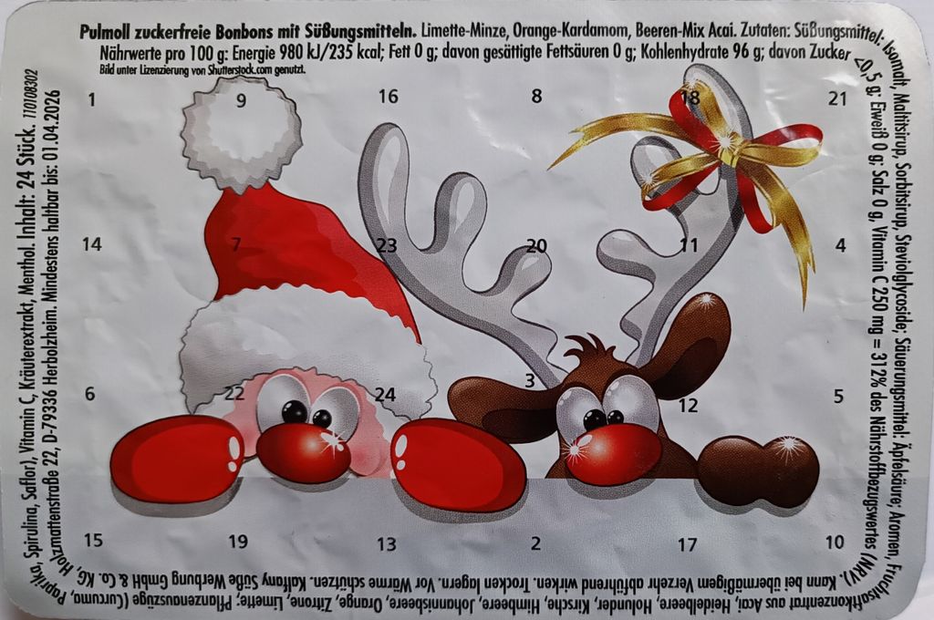5 Stück Mini Adventskalender mit Pulmoll "Kuck mal" Produktbild 