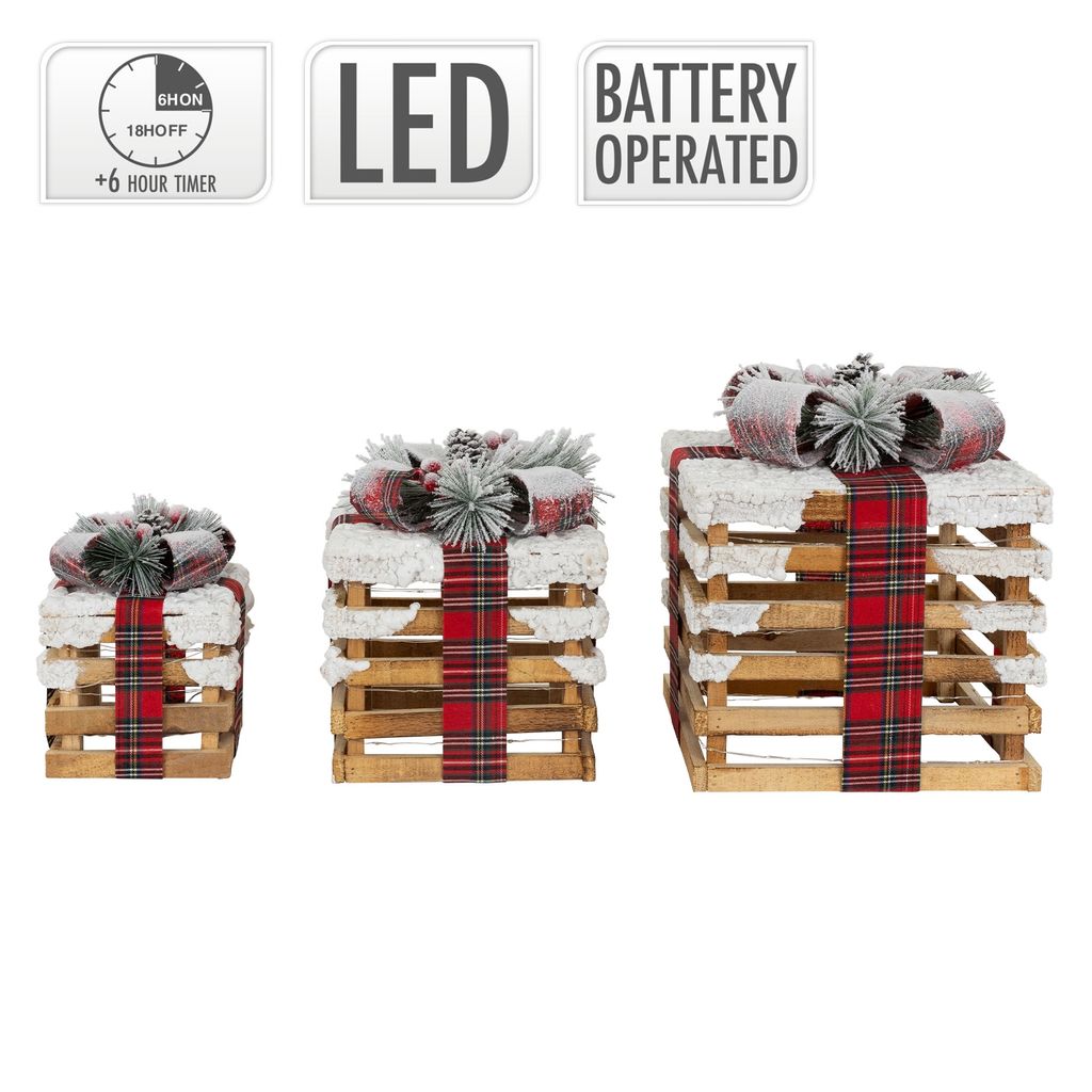 ECD Germany Sada 3 dárkových krabiček LED, hnědá, dřevěný Obrázek produktu 4