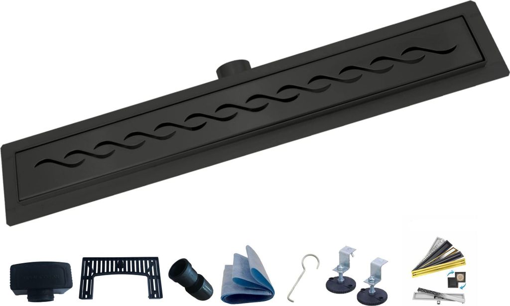 AQUA HEATING Welle linearer Edelstahl-Bodenablauf superflach Einbauhöhe 52mm Komplettset für Badezimmer mit bodengleicher Dusche, Duschrinne Abla...