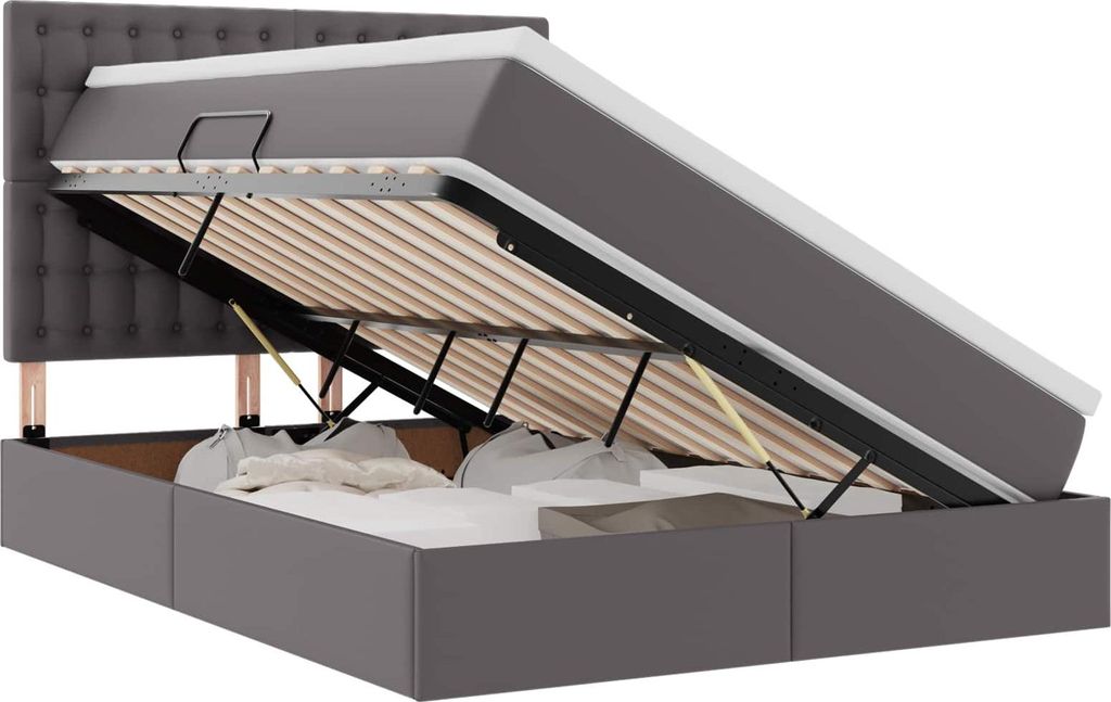 vidaXL Bett mit Stauraum und LED Grau 140 x 200 cm Kunstleder