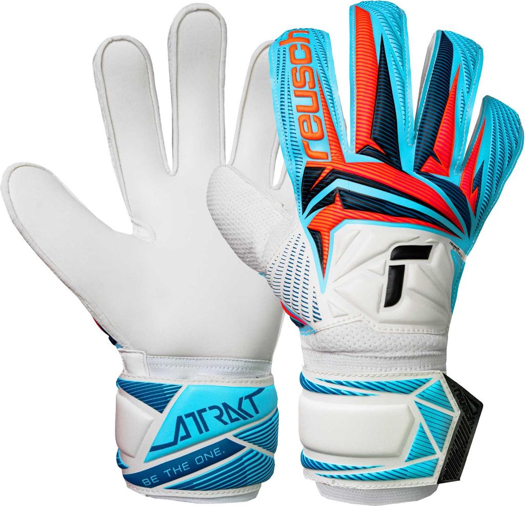 Reusch Torwarthandschuhe Attrakt Solid mit hochelastischem, sicherem Verschluss 1080 white/light blue 10