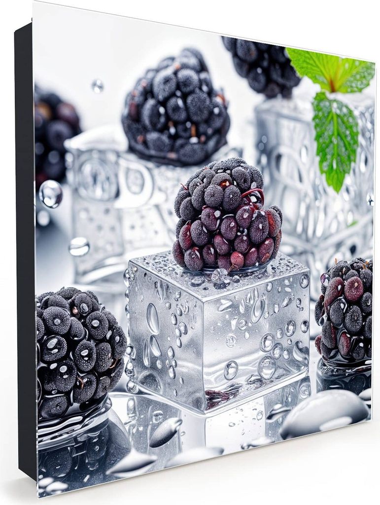 Nachbildung-Schlüsselkasten, Magnetpinnwand und Memoboard mit Glasfront Motiv Brombeeren Eiskalt