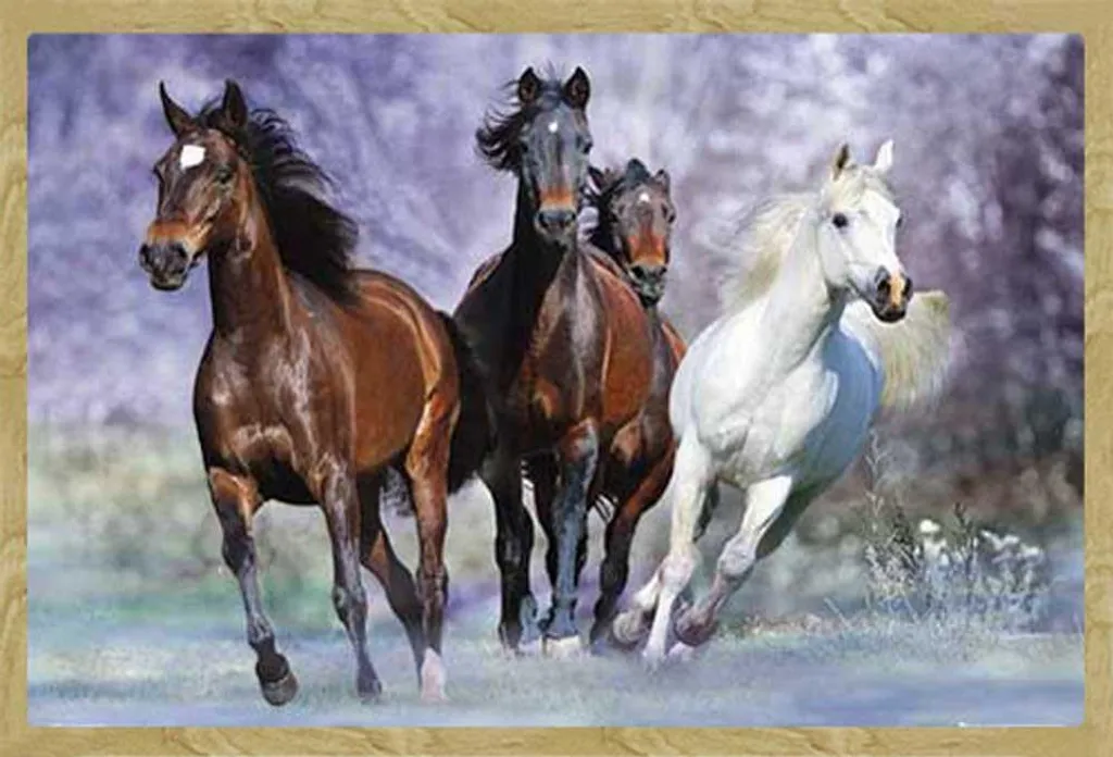 Affiche de Chevaux au Galop avec Cadre en Bois Shinsuke Finition Hêtre