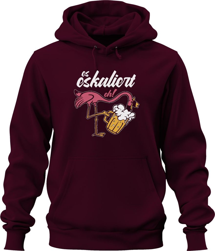 es eskaliert eh Flamingo Biergenuss Strandparty Saufen Mallorca Uni Hoodie Kapuzenpullover, Burgundy, S