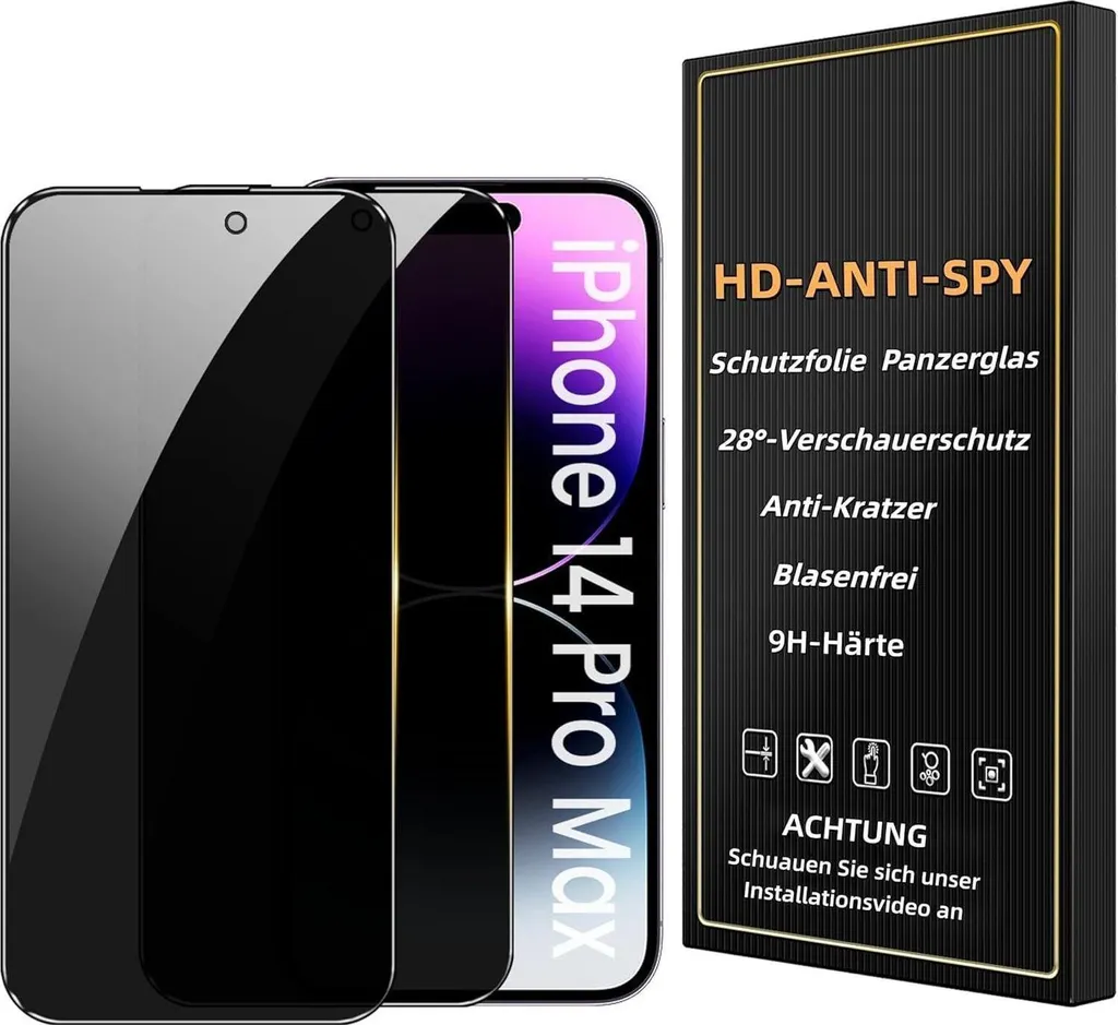 Verre Trempé iPhone 14 Pro Max Anti-Espion - Protection Intimité 2 Pièces