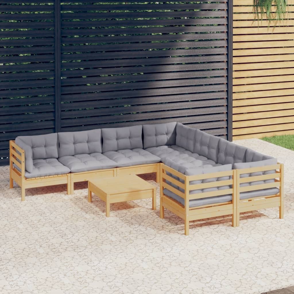 Maison Exclusive - 9-tlg. Garten-Lounge-Set mit Grauen Kissen Kiefernholz