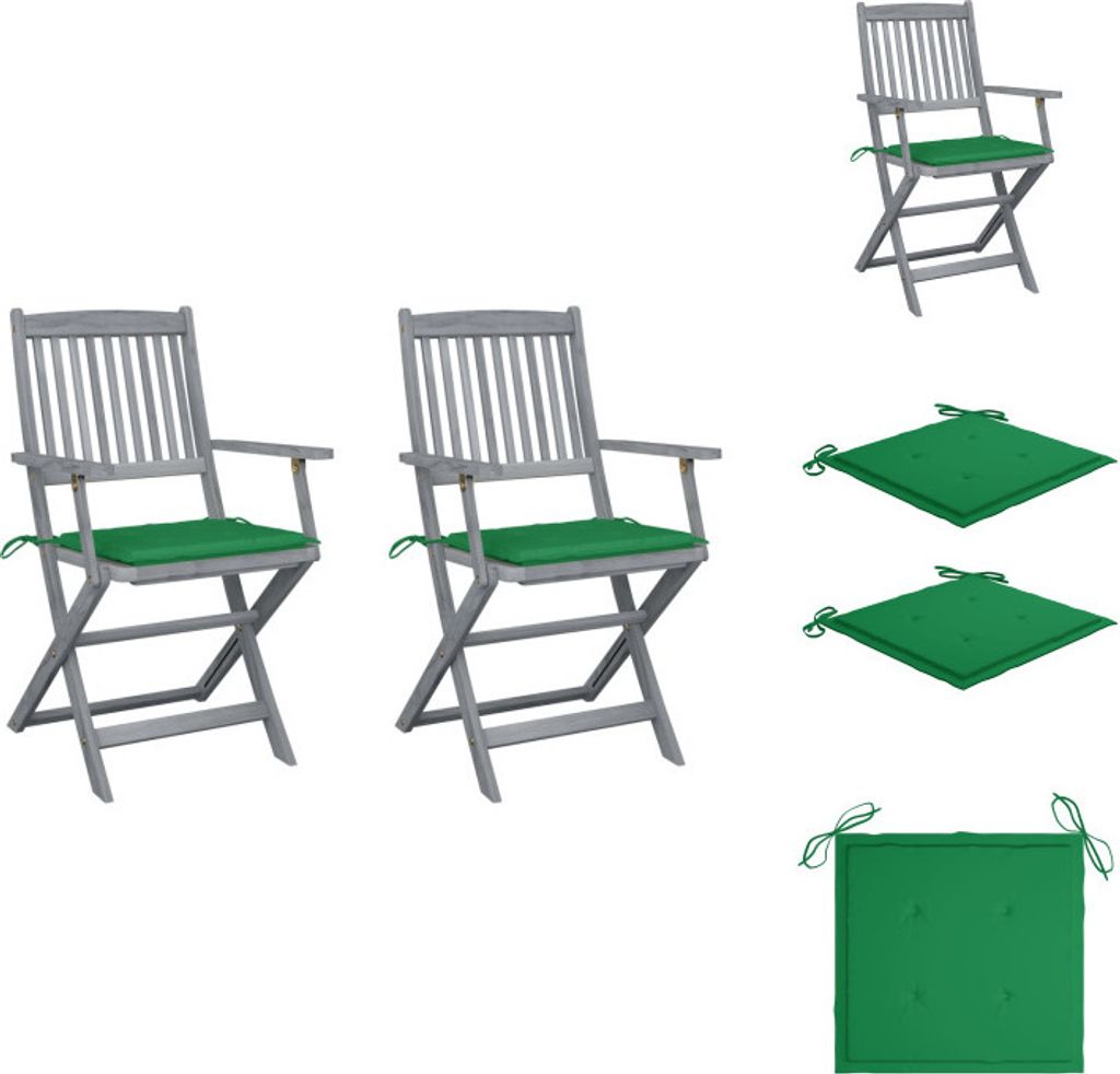 vidaXL Klappbare Gartenstühle 2 Stk. mit Sitzkissen Massivholz Akazie - Gartenstühle