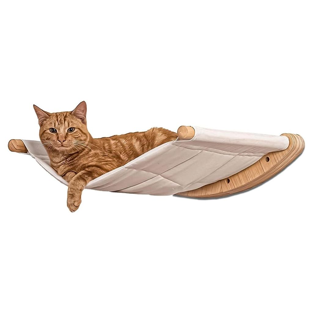 Katzenhöhlen, Kletterwand Katzen, Wandmontage Katzenhängematte, Katzenbett zum Klettern aus Natur-Holz, 53x26cm