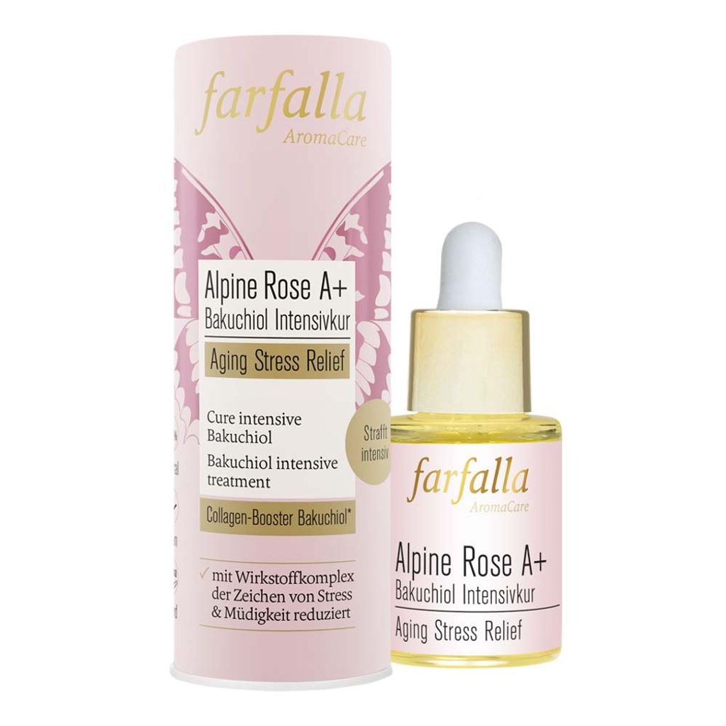 Farfalla Alpine Rose A+ Bakuchiol Intensivkur, Aging Stress Relief Bio 15ml