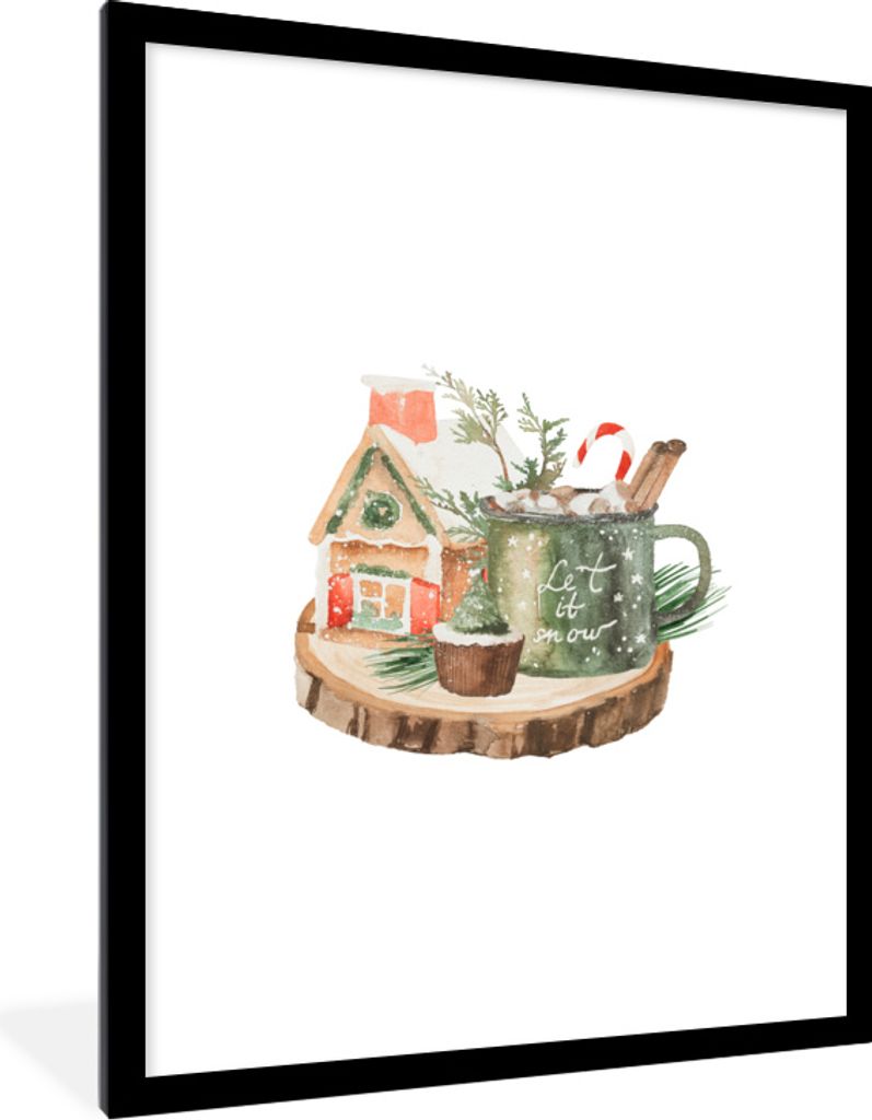 MuchoWow MuchoWow Gerahmtes Poster Tablett - Weihnachten - Ölfarbe 60x80 cm - Poster mit zchwarzem Bilderrahmen - Wohnzimmer - Dekorationen - ...