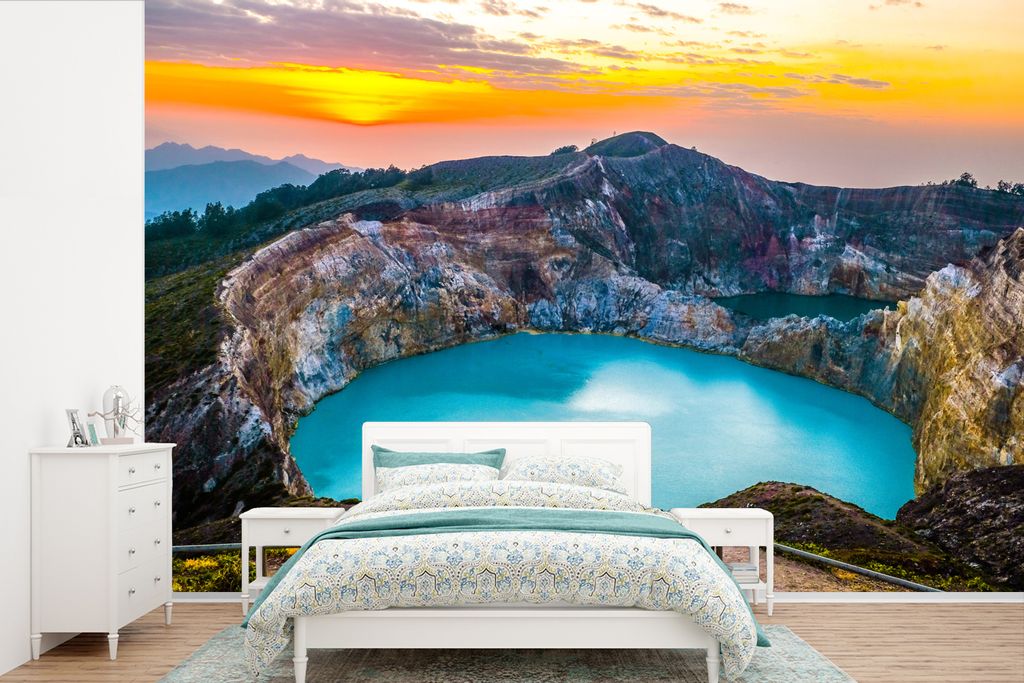 MuchoWow Fototapete für Wohnzimmer oder Schlafzimmer Wandtapete Vinyl Motivtapete Farbenfrohes Bild des Crater Lake National Park in den USA - 4...
