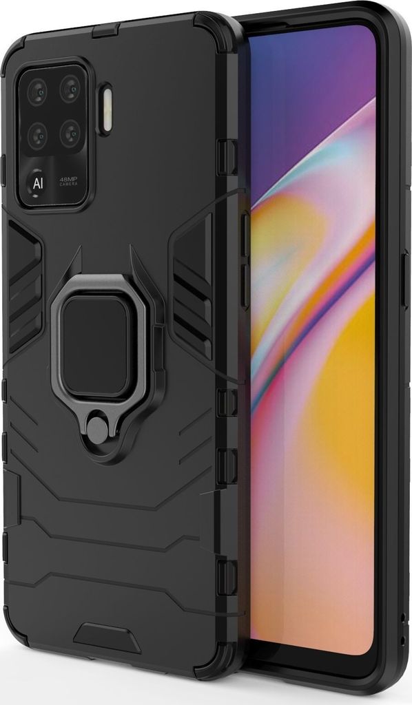 Mobigear Armor Ring OPPO A94 Hülle Hardcase Backcover Stoßfest mit Ringhalter - Schwarz