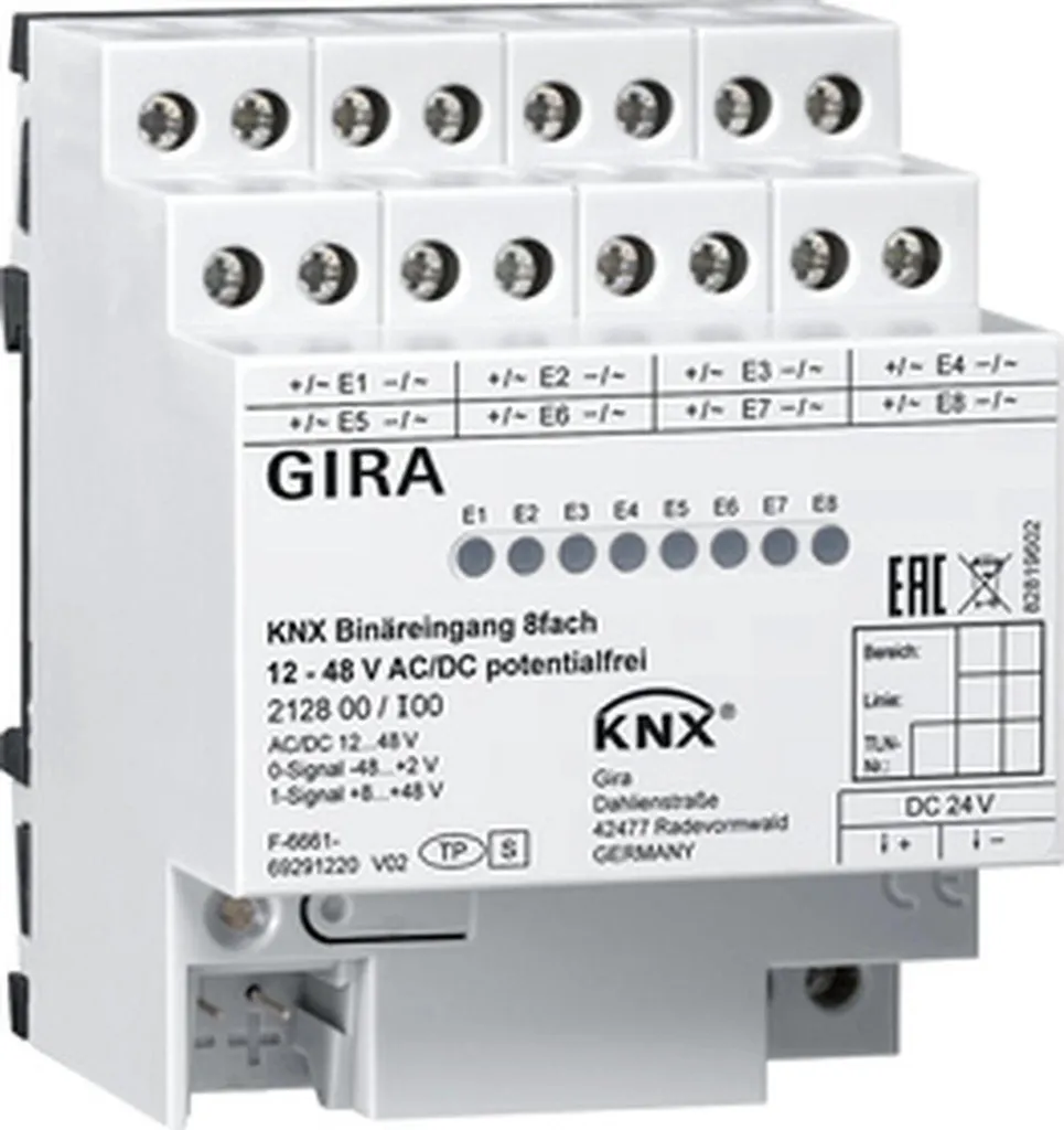 Interface KNX pour contacts et interrupteurs 8f 12-48V Gira REG 1p