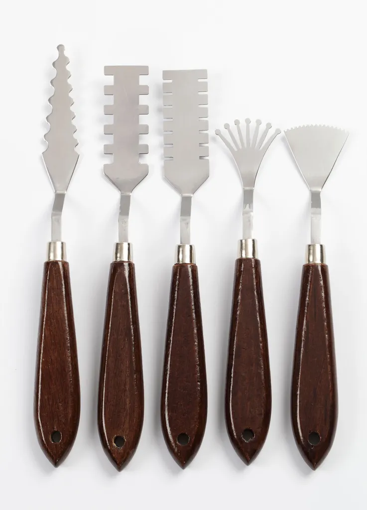Set de 5 couteaux à palette inox flexibles 17-21 cm pour huile/acrylique