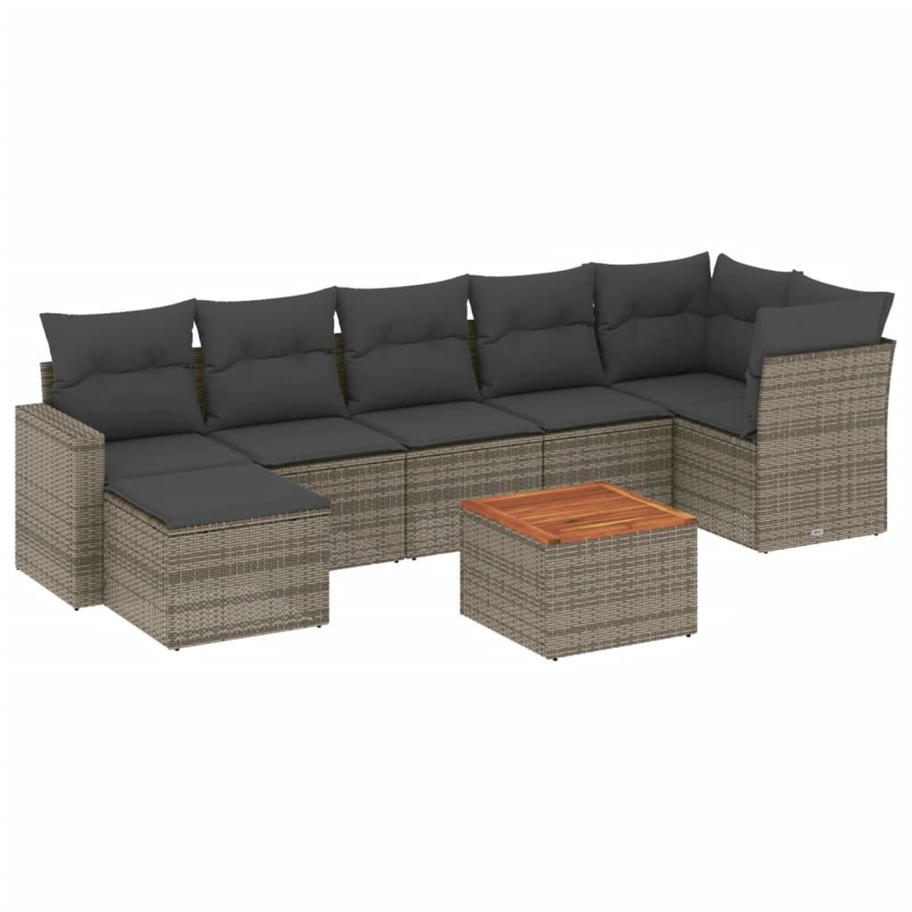 vidaXL 8-tlg. Garten-Sofagarnitur mit Kissen Grau Poly Produktbild 