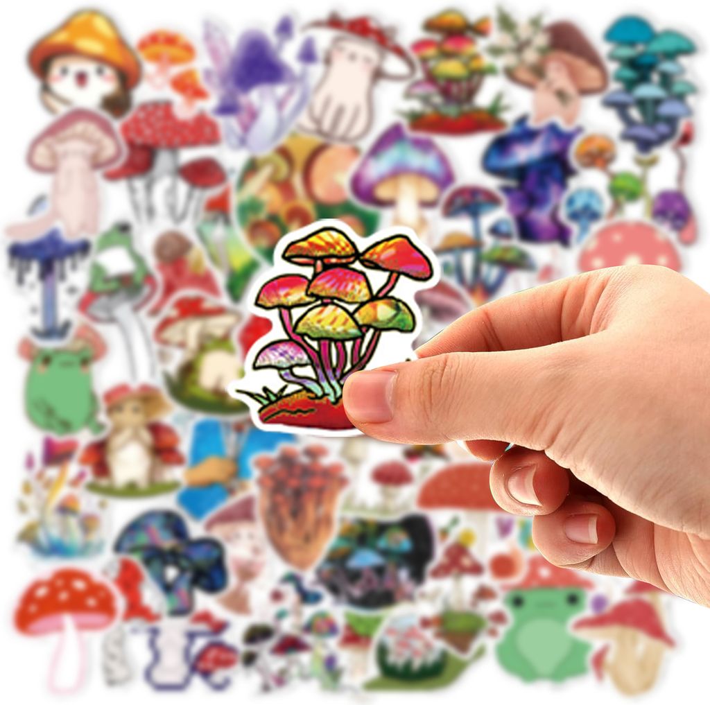 50 Stück Pilz-Aufkleber, wasserfeste Vinyl-Aufkleber für Laptop, Wasserflaschen, Skateboard, Gepäck, Computer, Telefon, Gitarre, Sammelalbum, Ba...