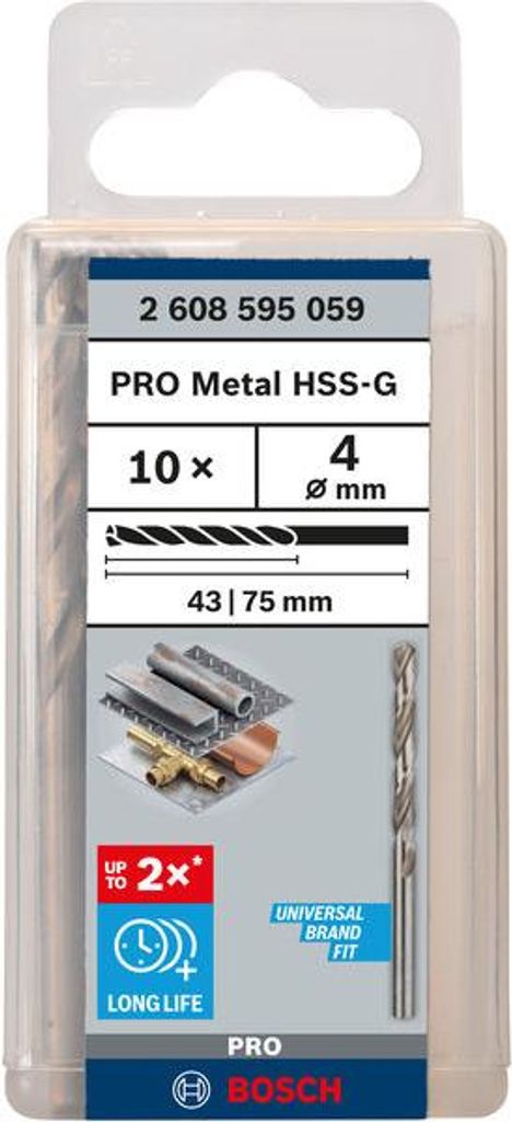 PRO Metal HSS-G Spiralbohrer, 4 x 43 x 75 mm, 10-tlg.