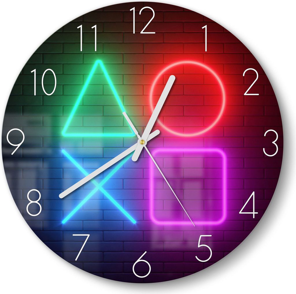 DEQORI Glasuhr Ø30 cm Zahlen 'Playstation Elemente' Wanduhr Produktbild 