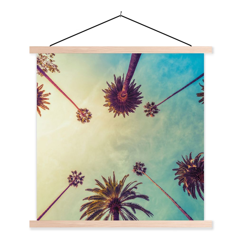 MuchoWow Textilposter Palme - Himmel - Bäume - Sommer - Tropisch 120x120 cm mit holzfarbenen Rahmen - Textil-Poster
