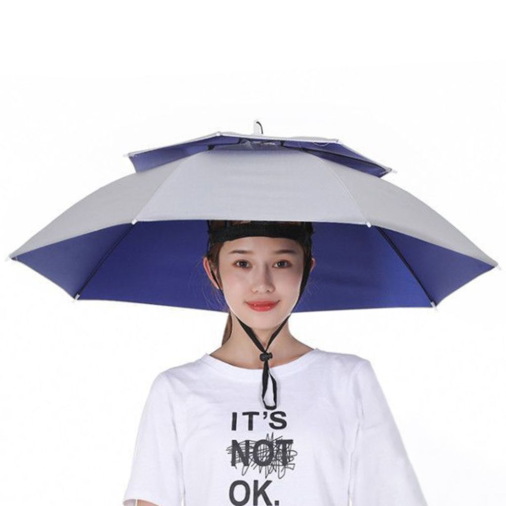 DOUBLE HAT -Regenschirm bequeme offene Belüftung Regendicht Oxford Stoff Fischereigolf Regenschirm Hut für Outdoor -Aktivitäten-Silber