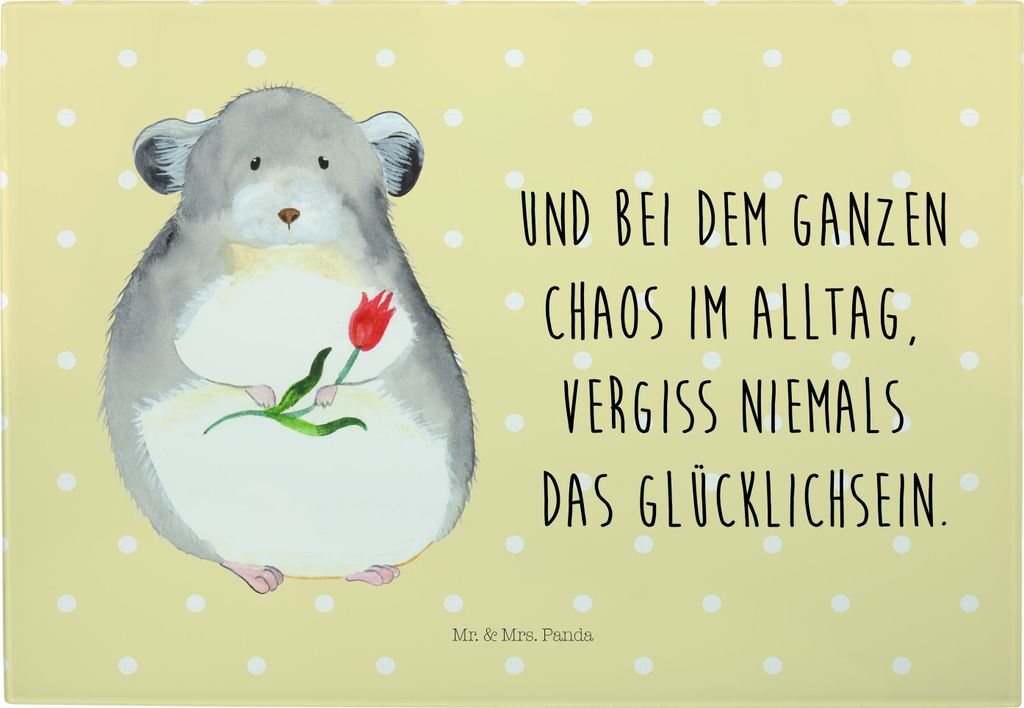 Mr. & Mrs. Panda Brotzeitplatte Chinchilla Blume - Gelb Pastell - Geschenk, Servierplatte, Büro, Glas-Schneidebrett, Chinchillas, schneidbrett, Sc...