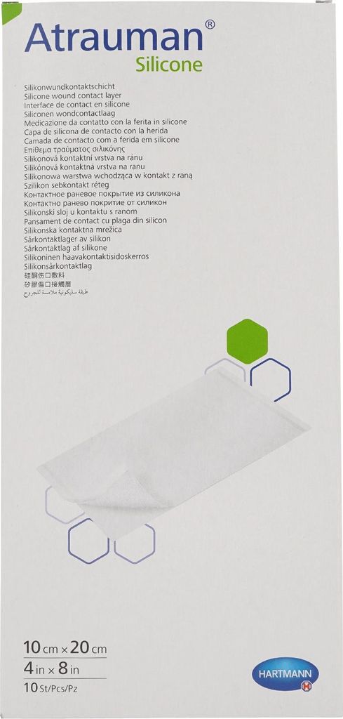 Atrauman Silicone steriel, 10x20 cm, kompressen, 10 stuks Productafbeelding 
