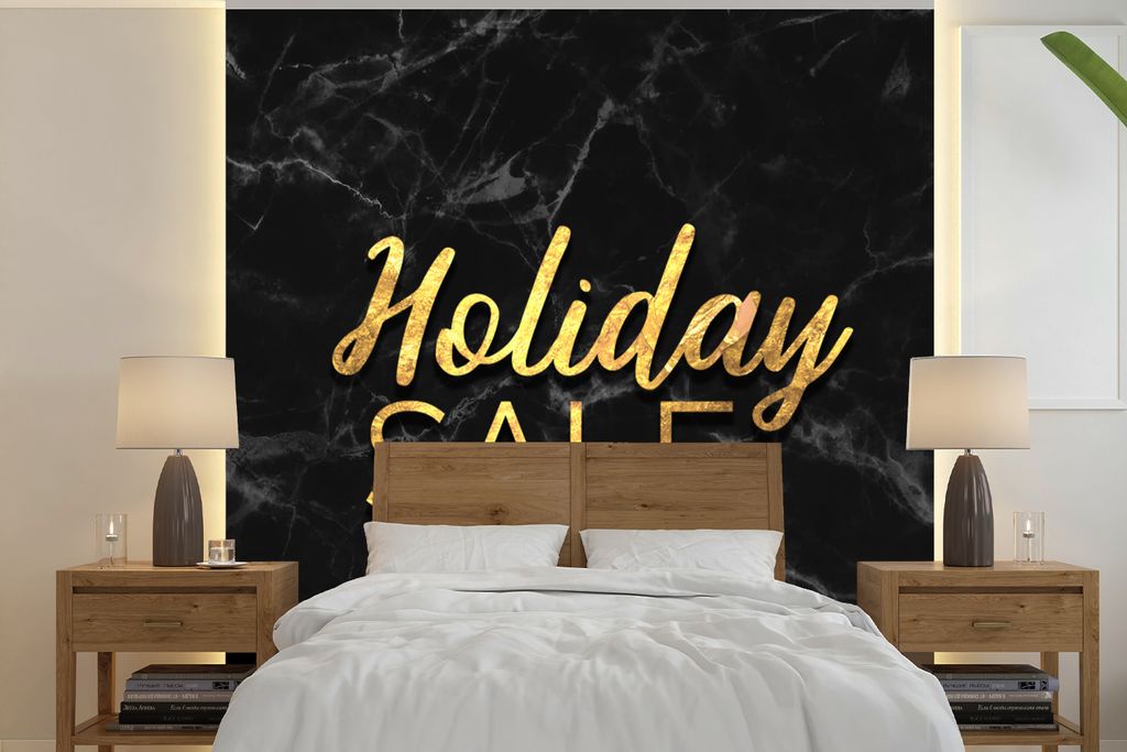 MuchoWow Fototapete für Wohnzimmer oder Schlafzimmer Wandtapete Vinyl Motivtapete Verkauf - Urlaub - Gold - Marmor - 260x260 cm - Papiertapeten