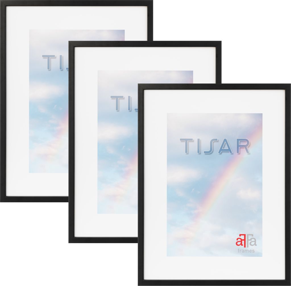 aFFa frames, Tisar, Bilderrahmen aus Holz, rechteckig, mit Acrylglasfront, Schwarz, 15x21 cm, 3er Set