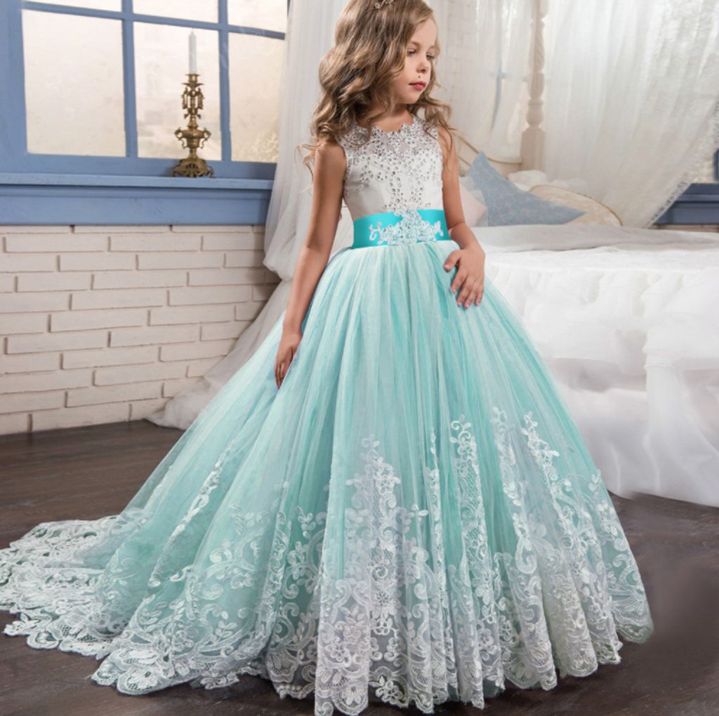 Blumenmädchen Kleid Kinder Prinzessin Lang Partykleid Abendkleid Festkleid Ball