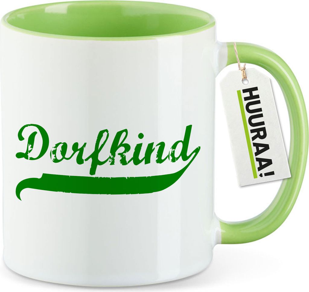 Huuraa Kaffeetasse Dorfkind Vintage 330ml Grün Keramik Kaffeebecher Geschenkidee