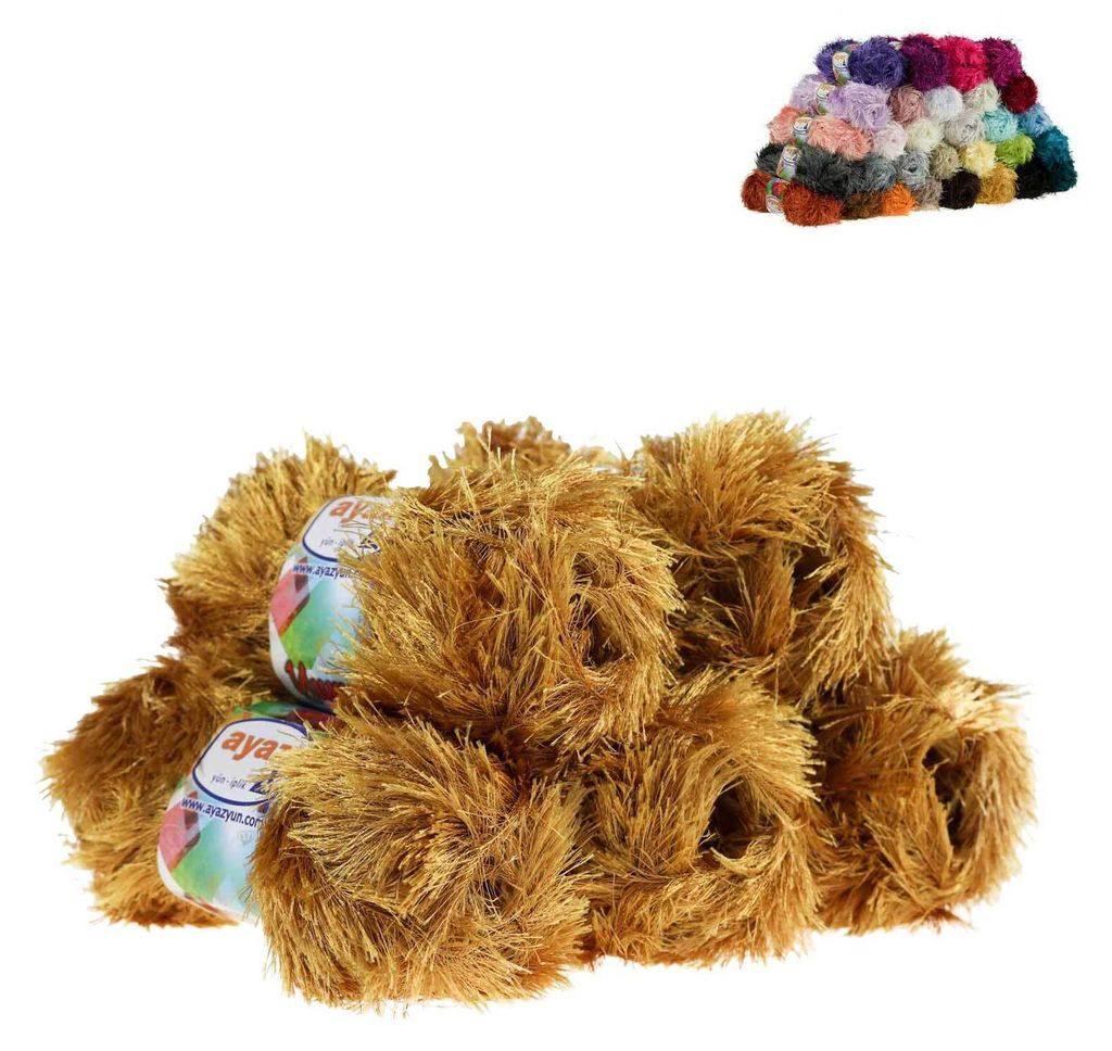 5 x 100g Strickgarn Yumos Fransenstrickgarn goldgelb