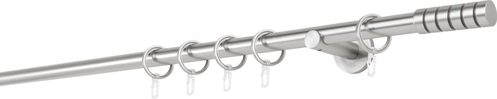 Gardinenstange auf Maß 20mm Rille 1-lauf Wandträger 6,5cm Farbe: Edelstahl-Optik, Größe: 220cm
