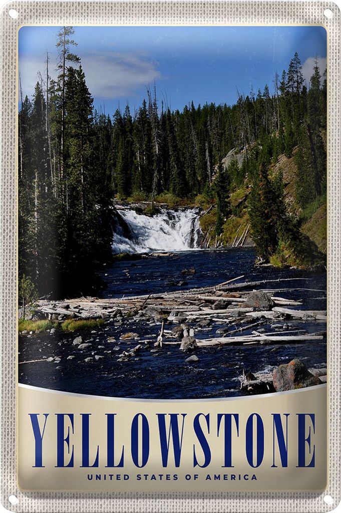 Blechschild Reise 40x30cm Yellowstone Wasserfall Gebirge Natur