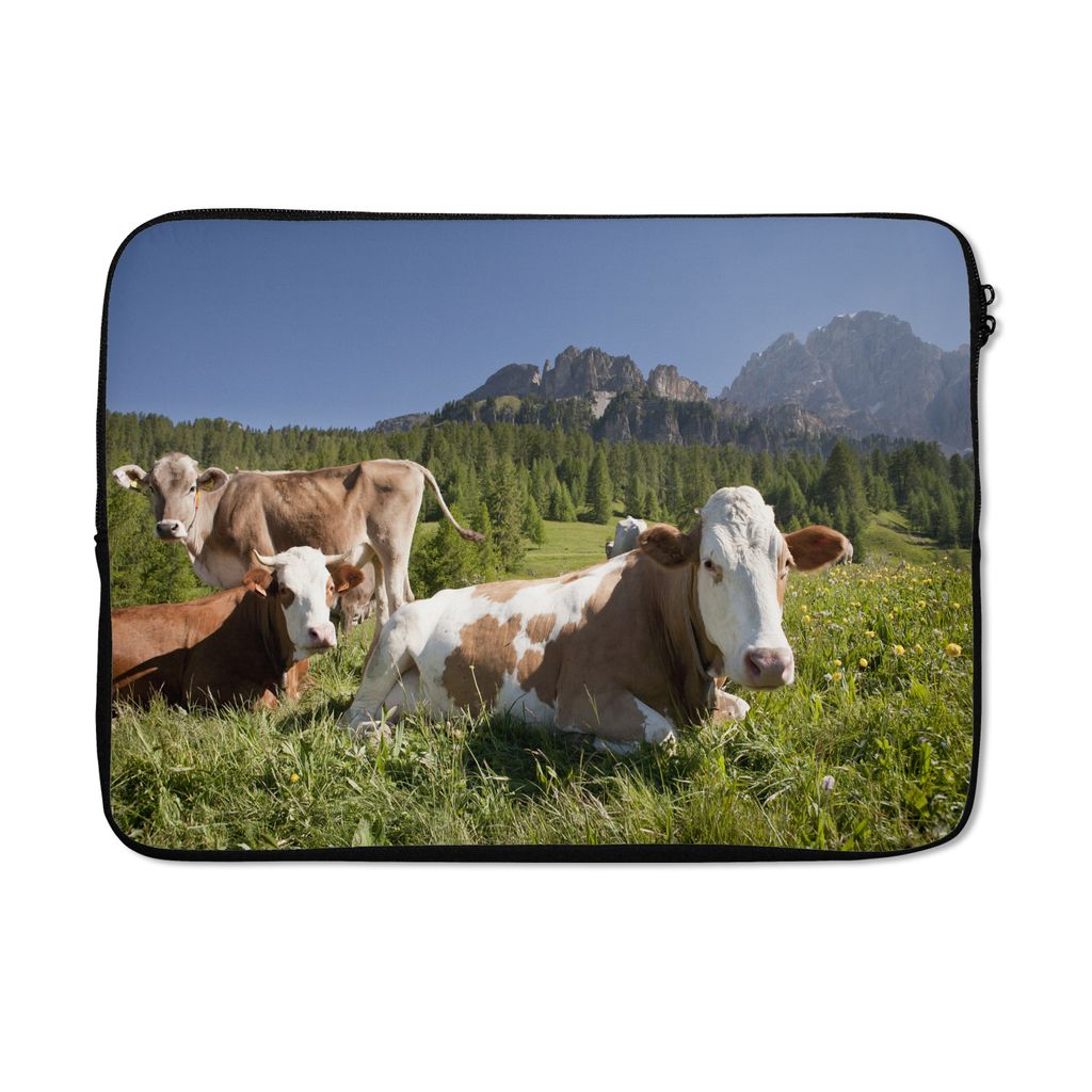 MuchoWow Laptop Hülle 13 Zoll Kühe - Gras - Schweiz Laptoptasche - Laptophülle - Sleeve - Rundumschutz